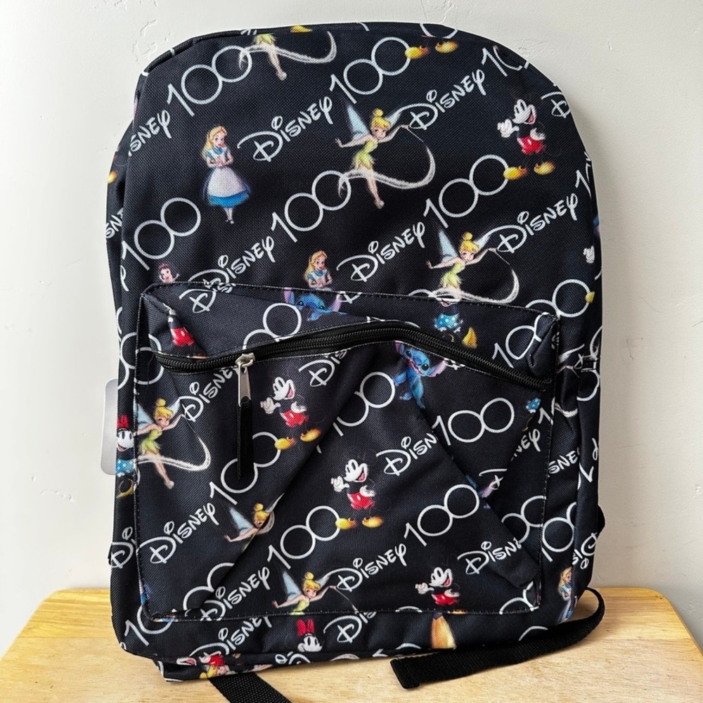 Disney 100 Backpack Black Anniversary Mickey Stitch Tinkerbell Minnie Alice NWT